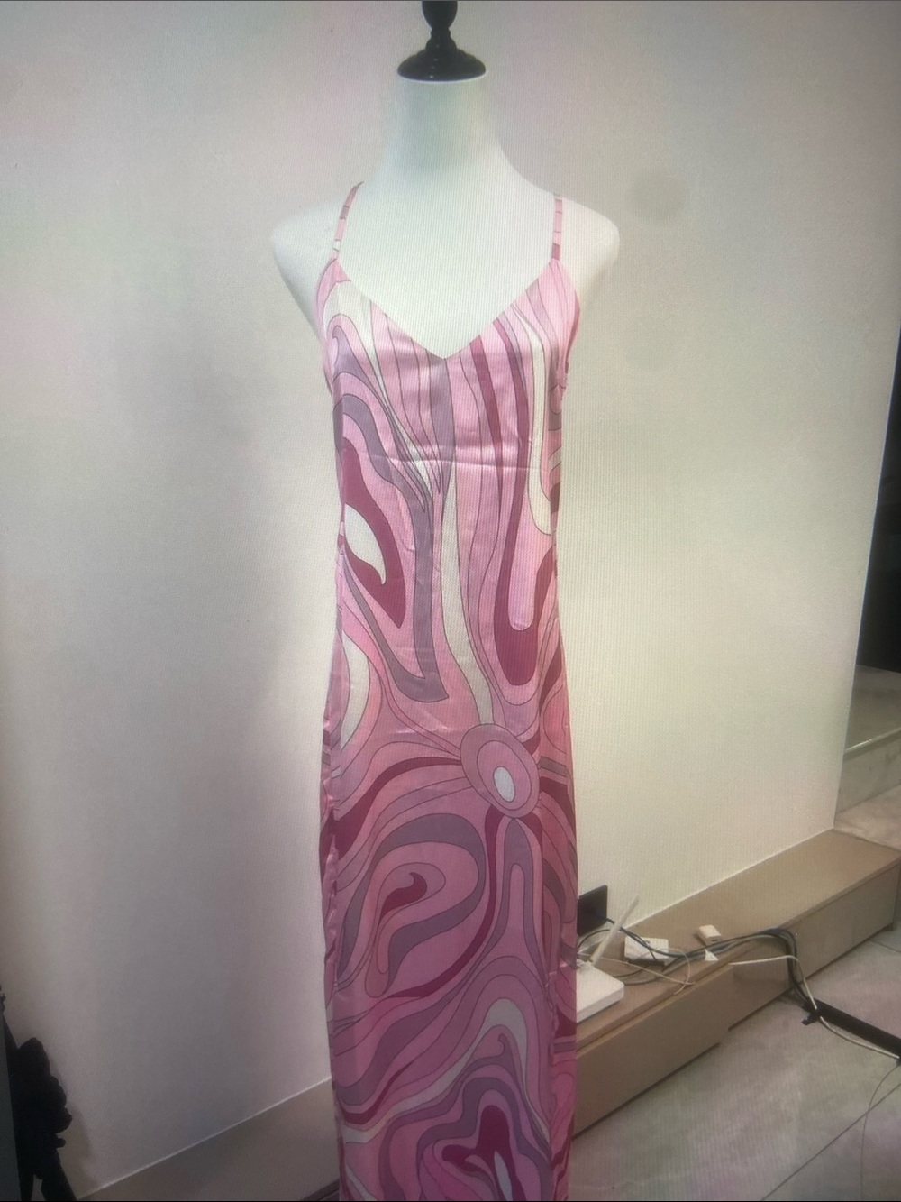 Pink Swirl Backless Slip Maxi Dress